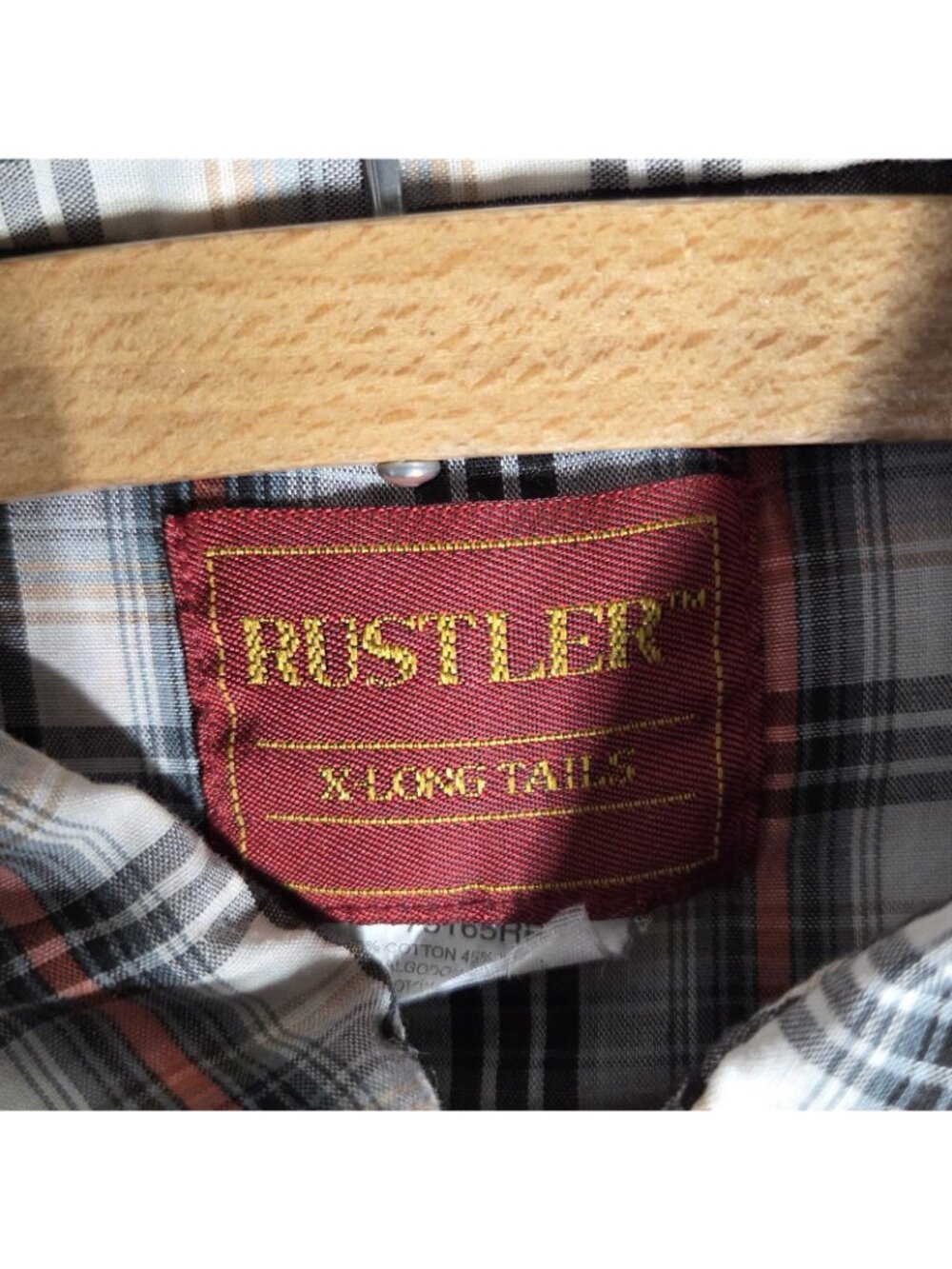 Vtg Rustler Pearl Snap Western Plaid Shirt X-Long Tails L Red Black Long Sleeve - Picture 3 of 15